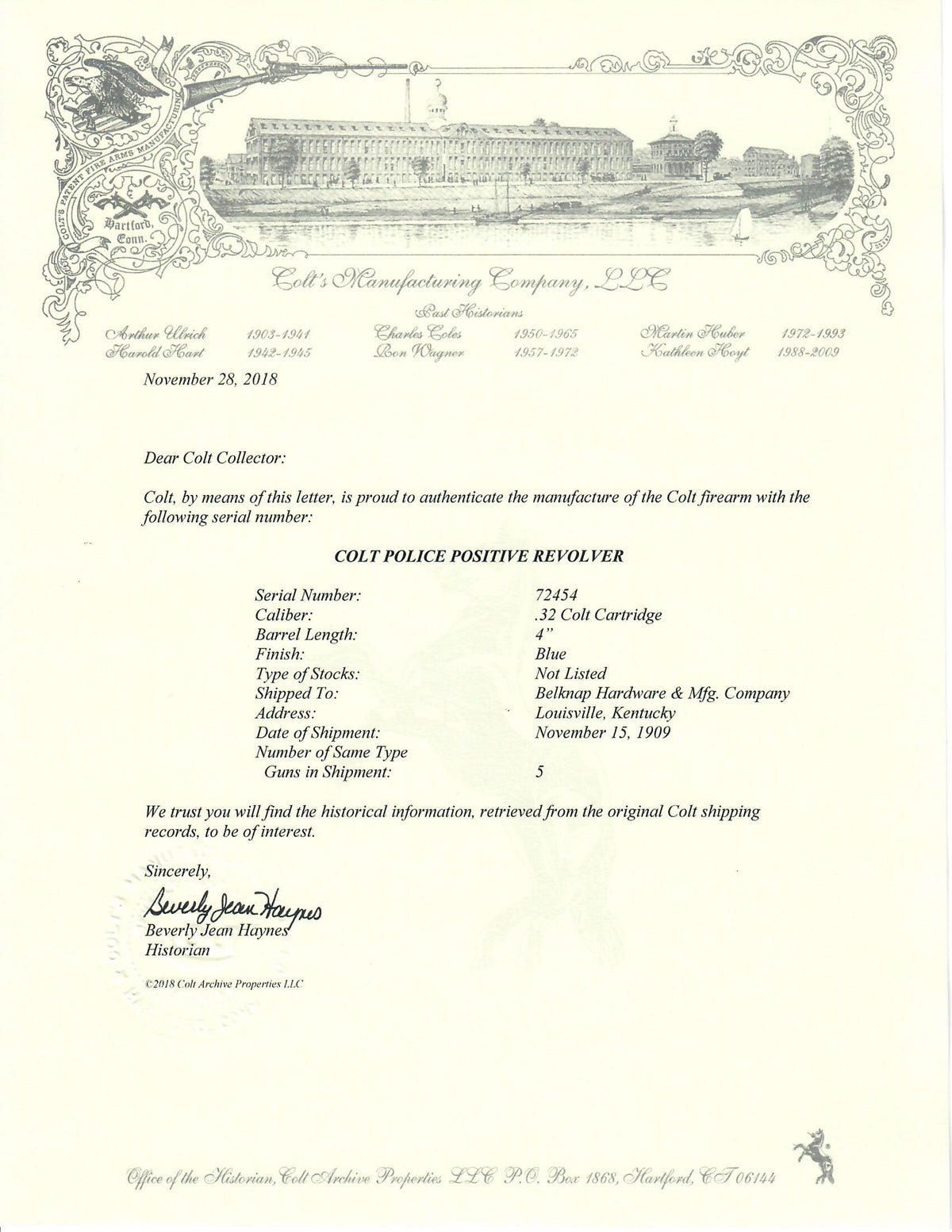 Colt Police Positive 32 Colt 4&quot; SN:72454 MFG:1909