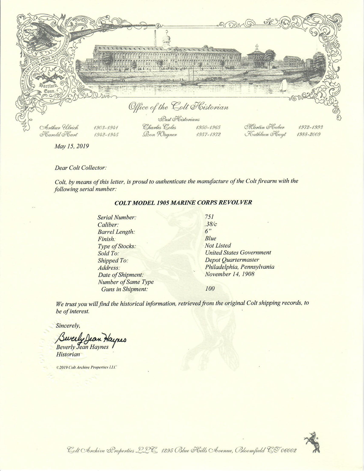 Colt Model 1905 Marine Corps .38 6&quot; SN:751 MFG:1908