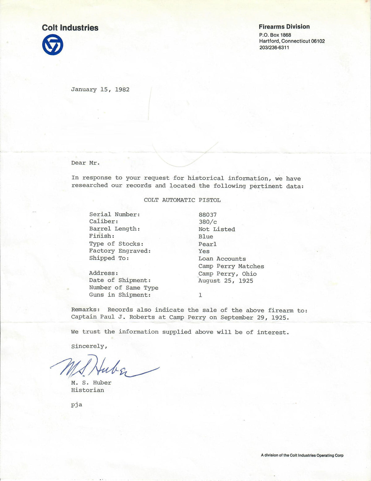 Colt 1908 Pocket Hammerless 380ACP SN:88037 MFG:1925 Factory Engraved