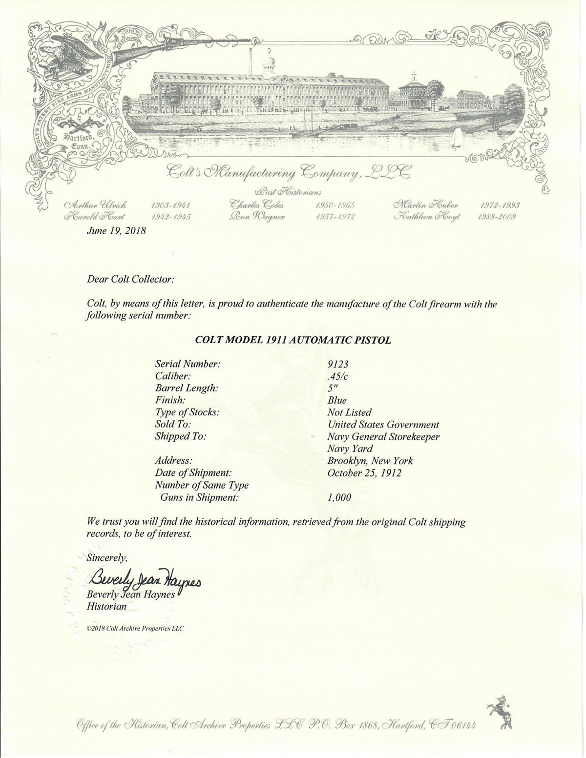 Colt M1911 45ACP SN:9123 MFG:1912 NAVY