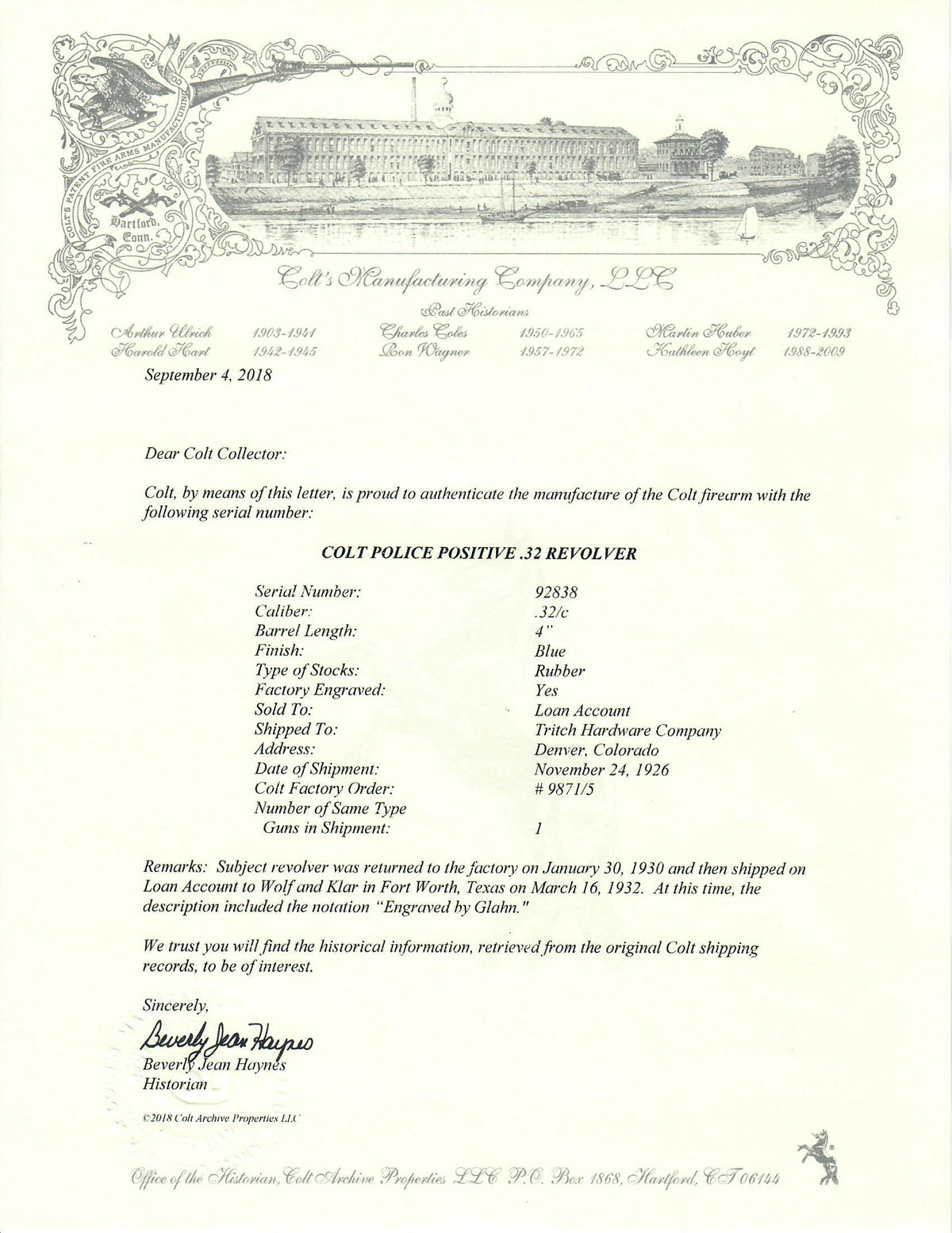 Colt Police Positive 32 SN:92838 MFG:1926 - Factory Engraved