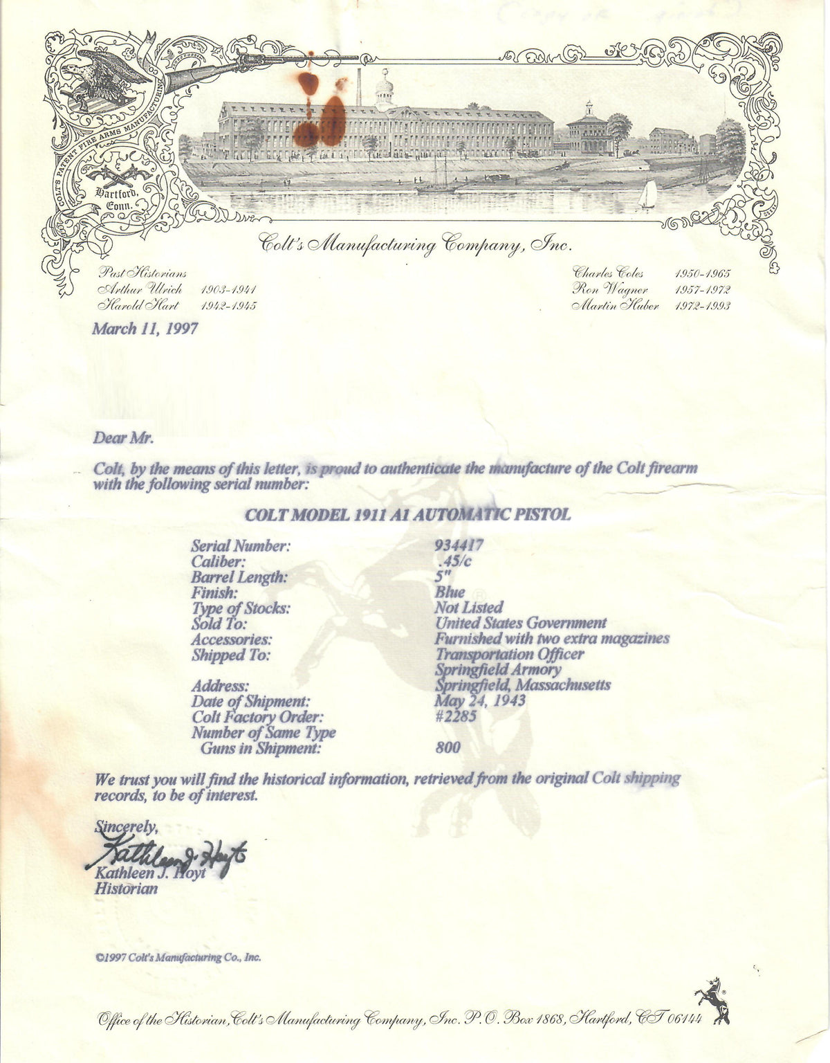 Colt M1911A1 45ACP SN:934417 MFG:1943 - Canadian Lend Lease