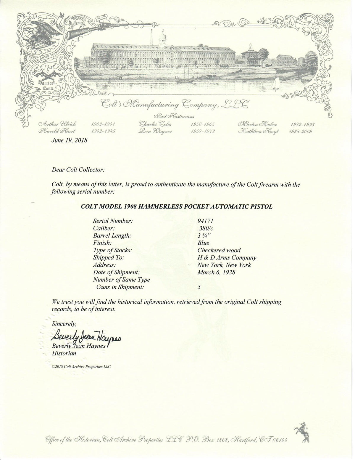 Colt 1908 Pocket Hammerless 380ACP SN:94171 MFG:1928