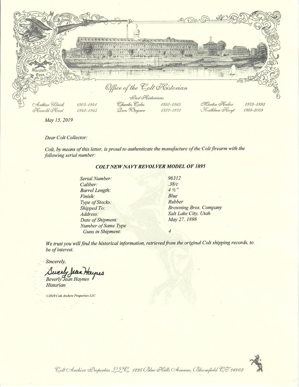 Colt New Navy Revolver Model of 1895 .38/c 4-1/2&quot; SN:96312 MFG:1898