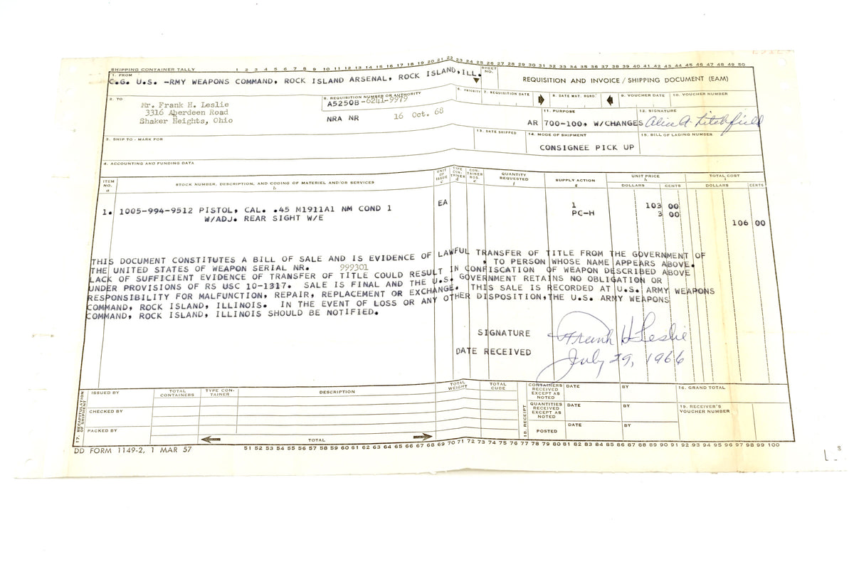 Springfield Armory Camp Perry National Match SN:999301 MFG:1966