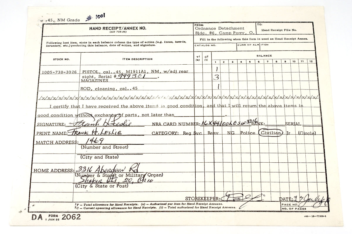 Springfield Armory Camp Perry National Match SN:999301 MFG:1966