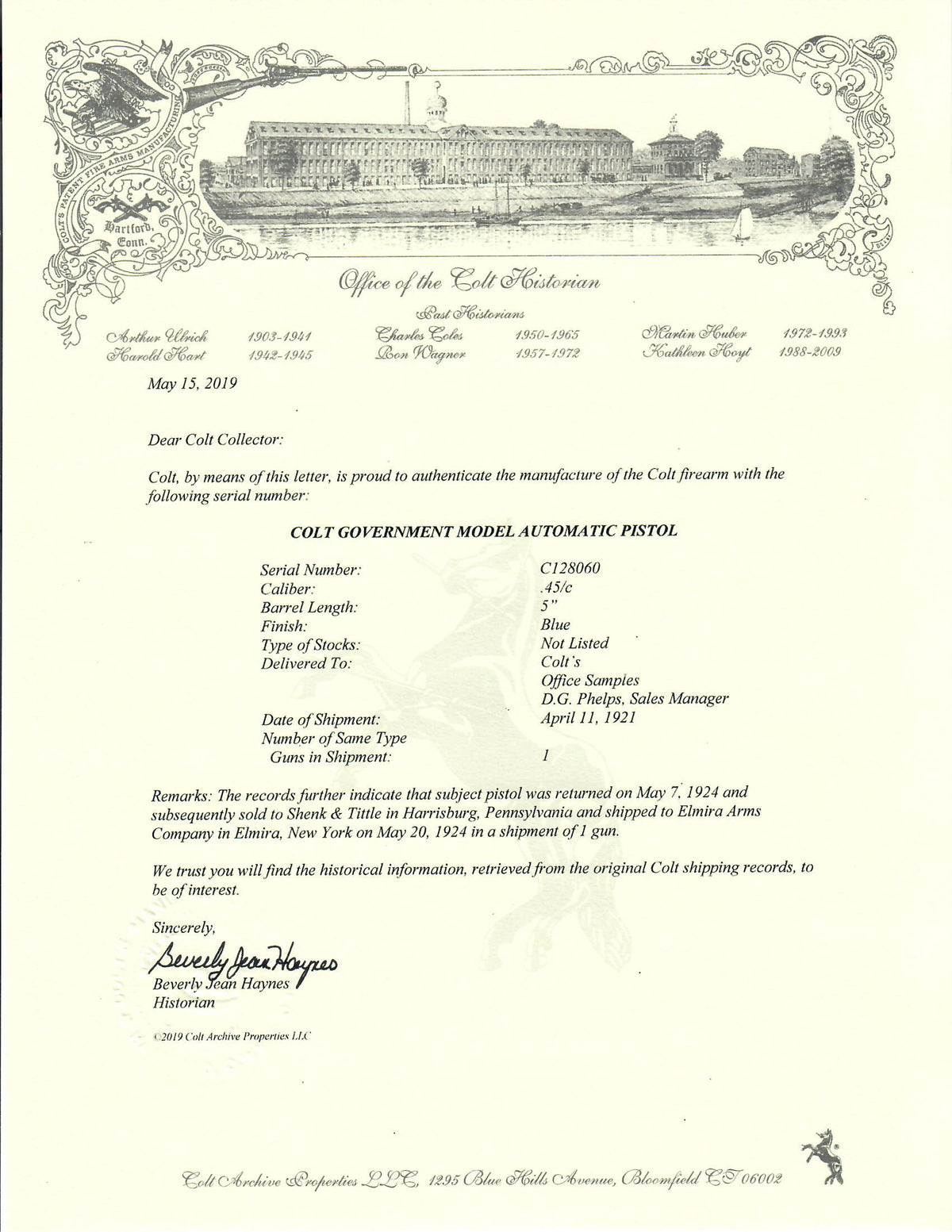 Colt Government Model 45ACP SN:C128060 MFG:1921 - Office Sample