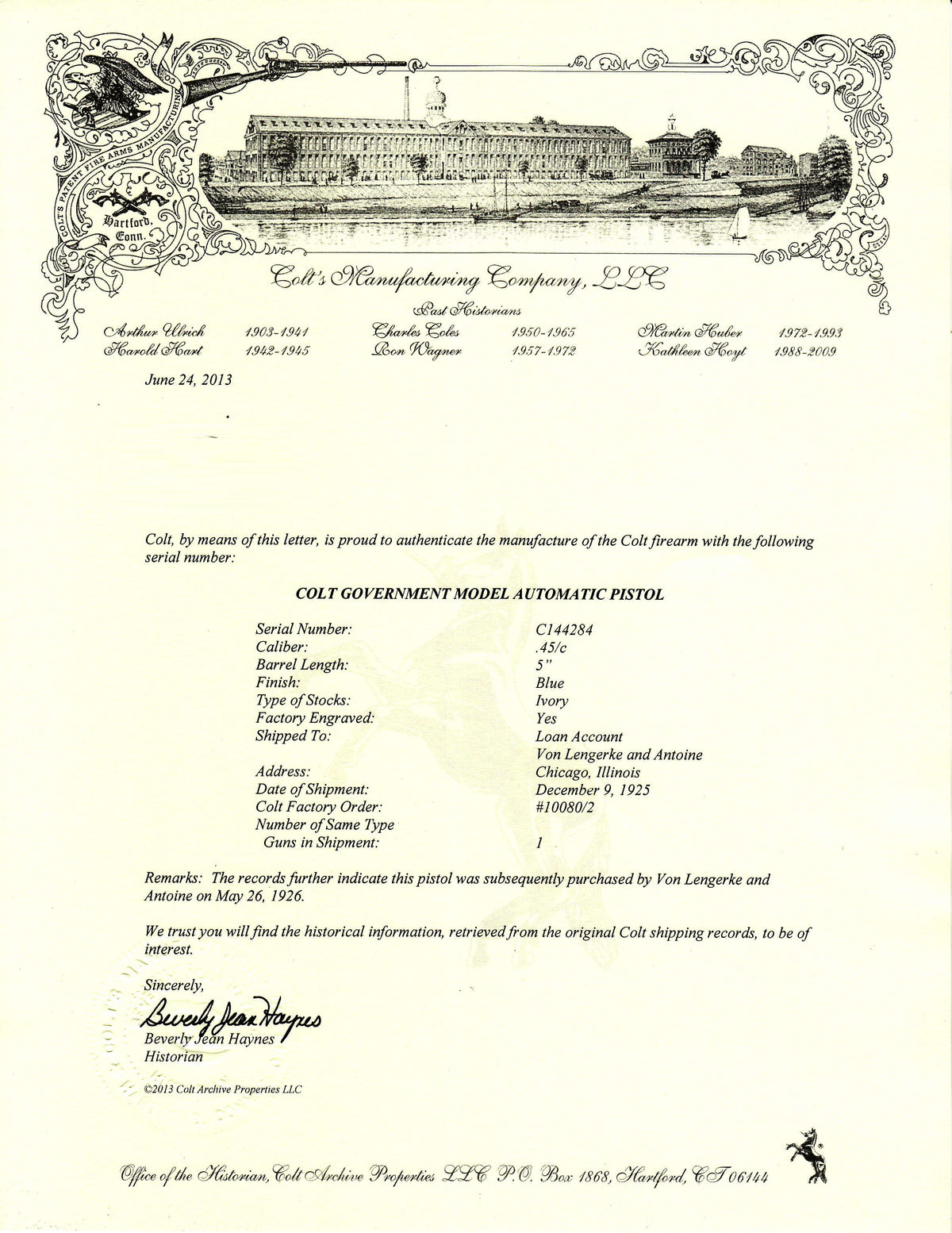 Colt Government Model 45ACP SN:C144284 MFG:1925 Factory Engraved