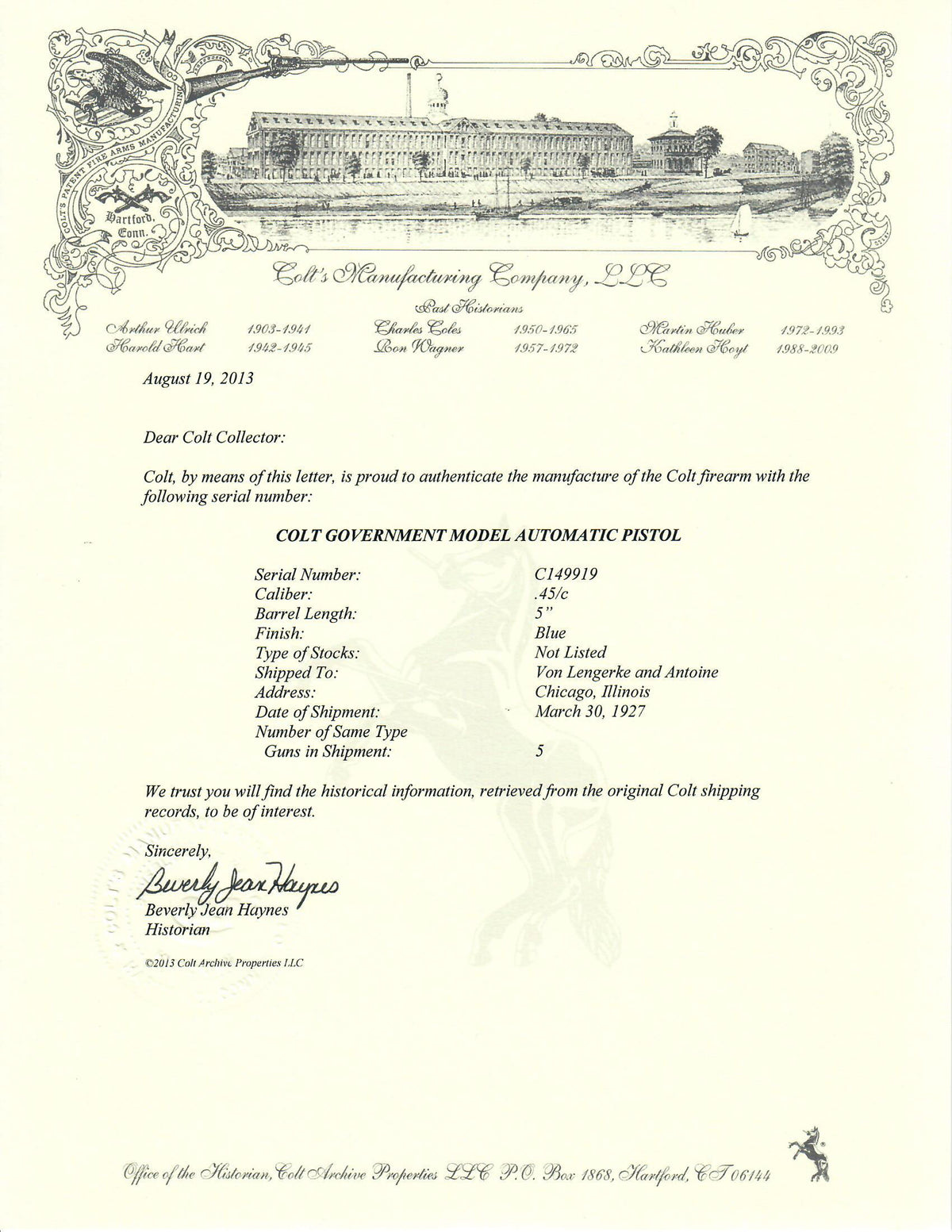 Colt Government Model 45ACP SN:C149919 MFG:1927