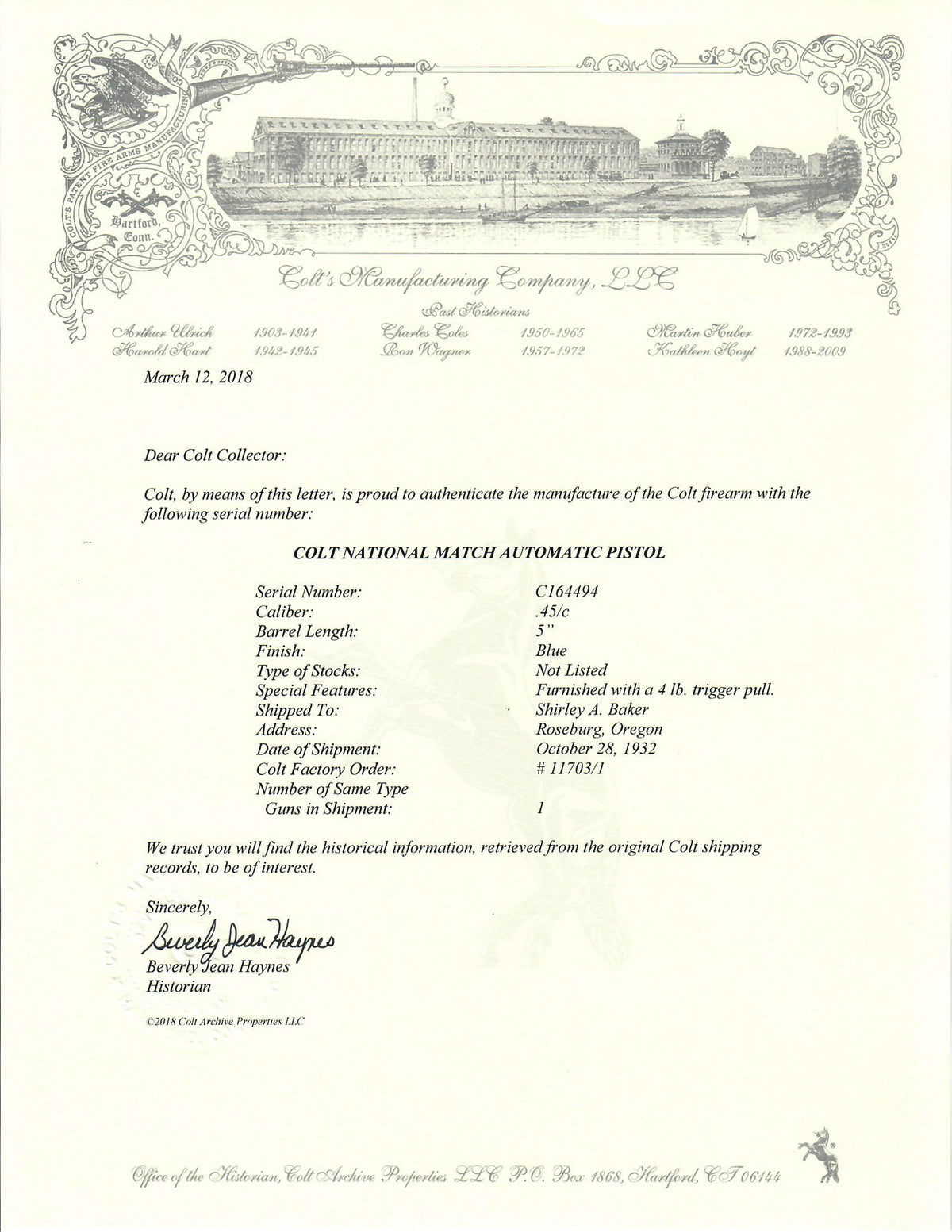 Colt National Match 45ACP SN:C164494 MFG:1932