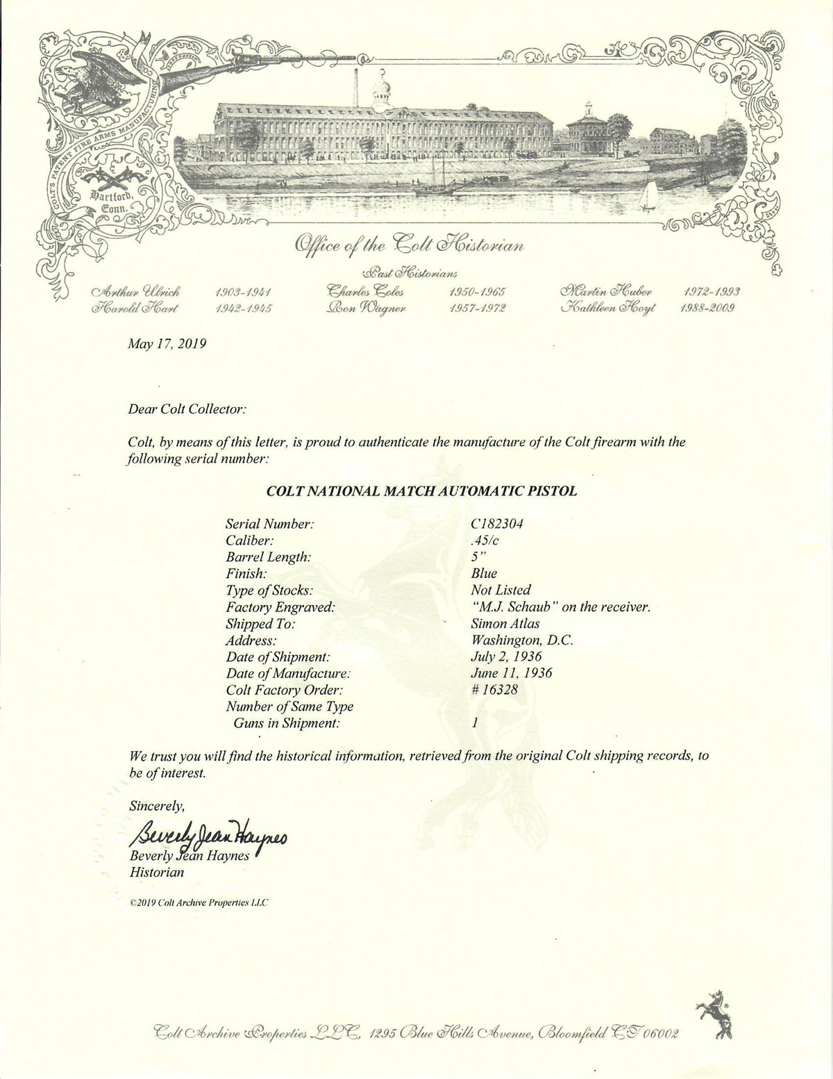 Colt National Match 45ACP SN:C182304 MFG:1936 - Factory Inscribed
