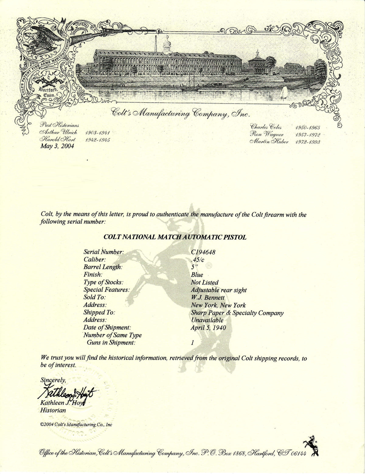 Colt National Match 45ACP SN:C194648 MFG:1940
