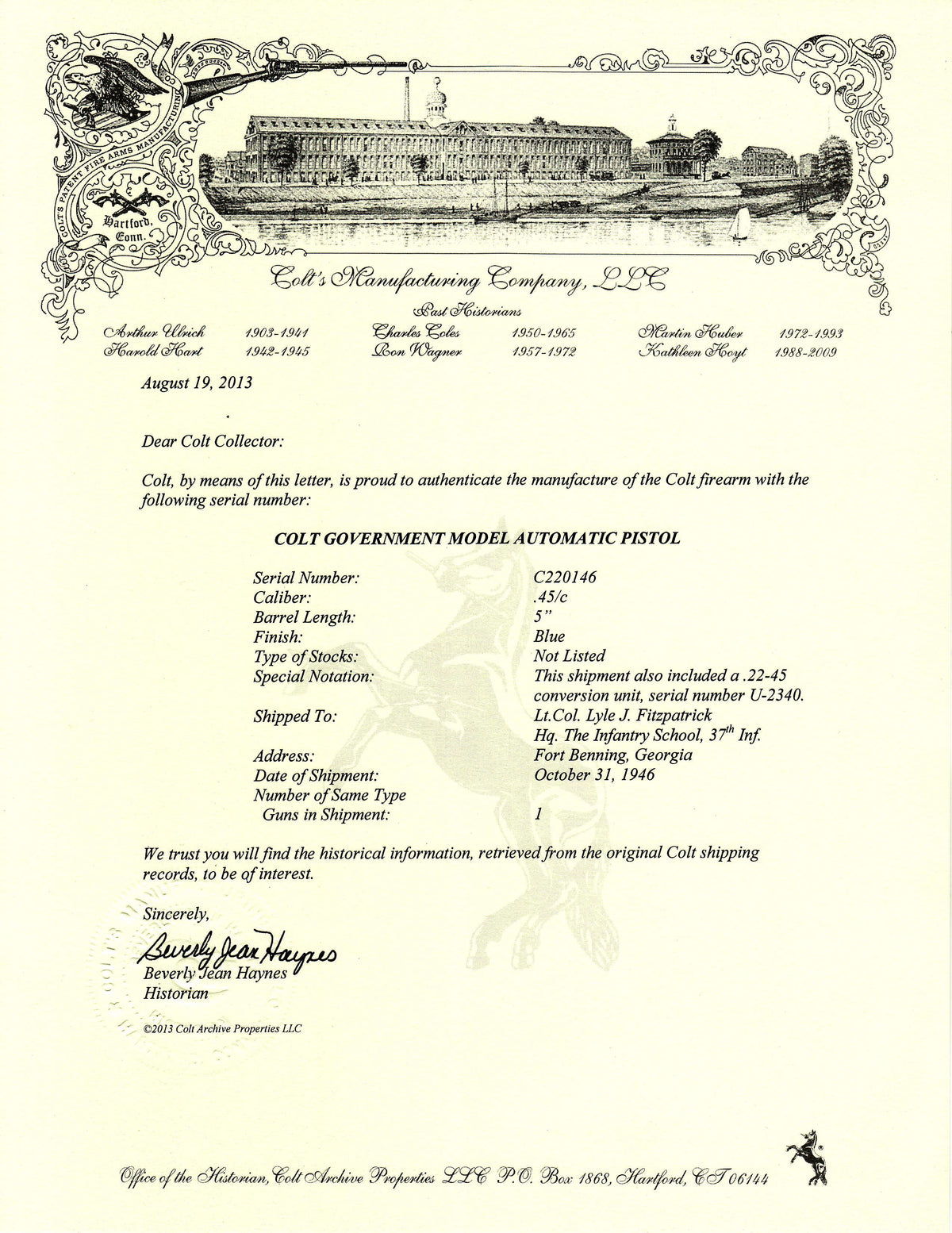 Colt .22-45 Conversion Unit SN:U-2340 MFG:1946