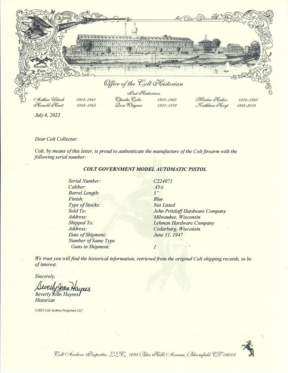 Colt Government Model 45ACP SN:C224071 MFG:1947