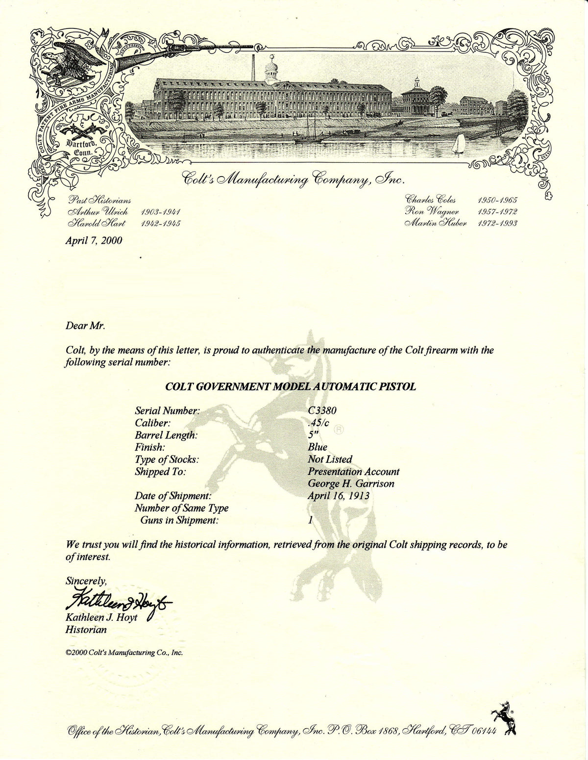 Colt Government Model 45ACP SN:C3380 MFG:1913