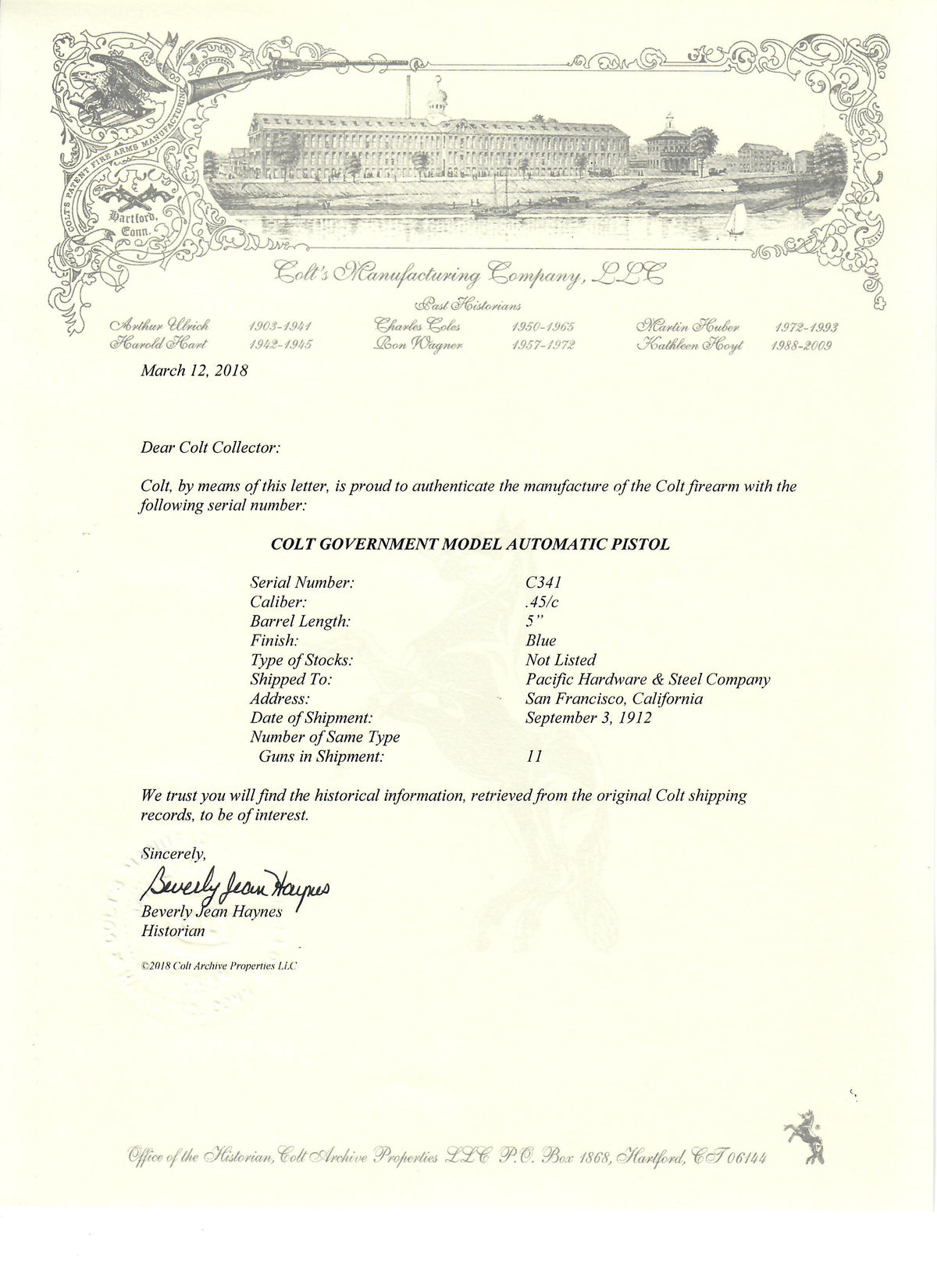 Colt Government Model 45ACP SN:C341 MFG:1912