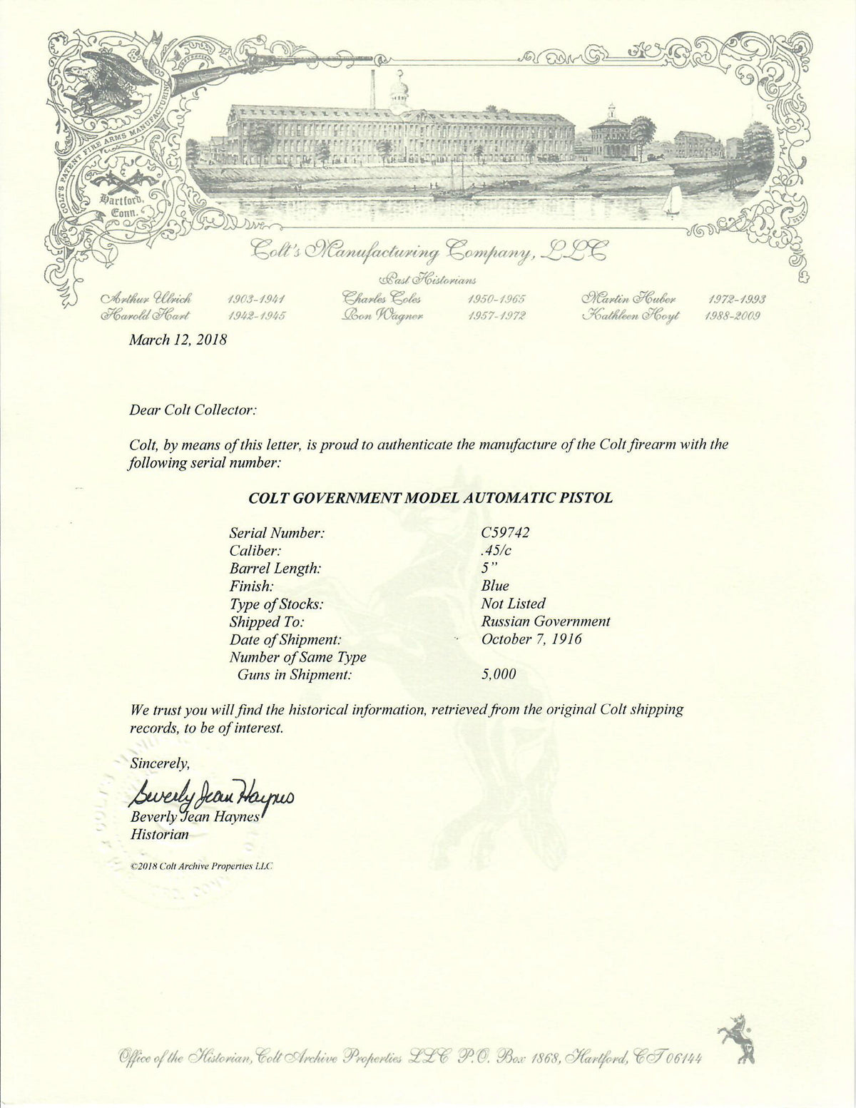 Colt Government Model 45ACP SN:C59742 MFG:1916 Russian Contract