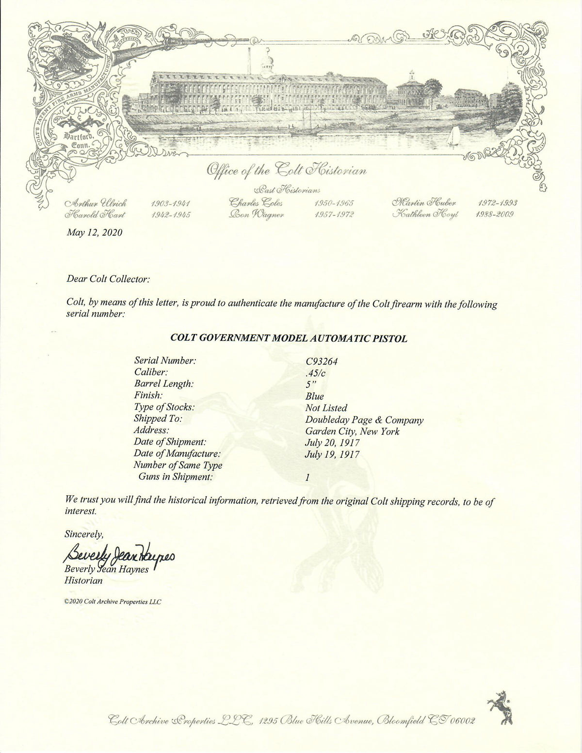 Colt Government Model 45ACP SN:C93264 MFG:1917