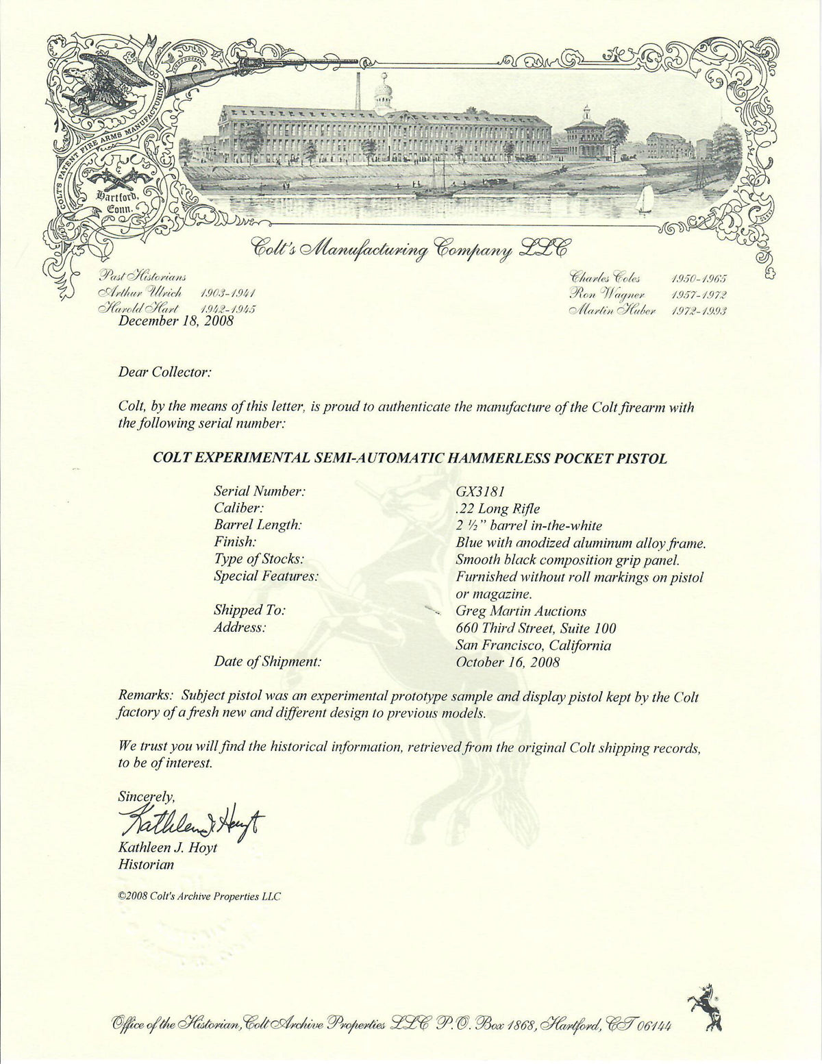 Colt Pocket Experimental Prototype 22LR SN:GX-3181