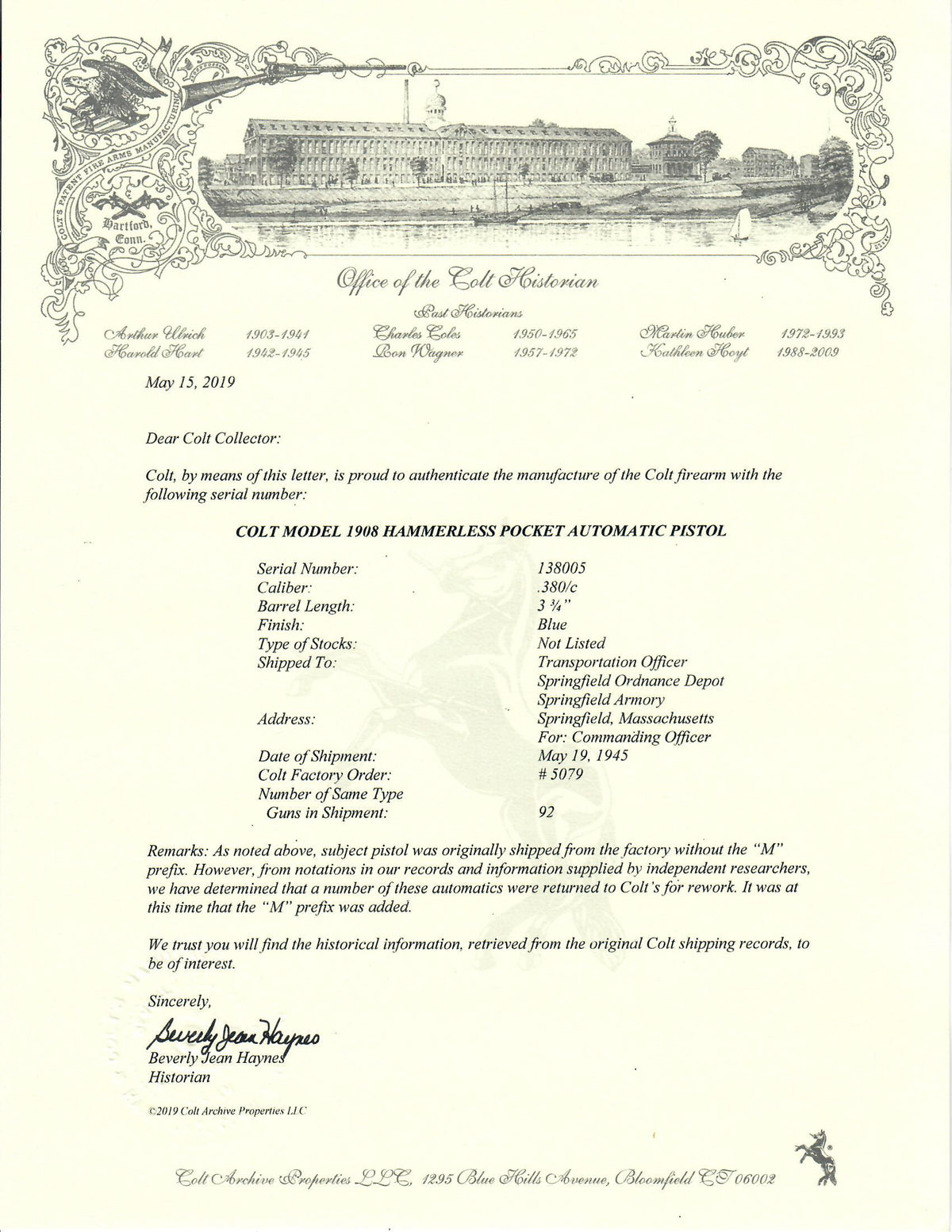Colt 1908 Pocket Hammerless 380 ACP SN:M138005 MFG:1945