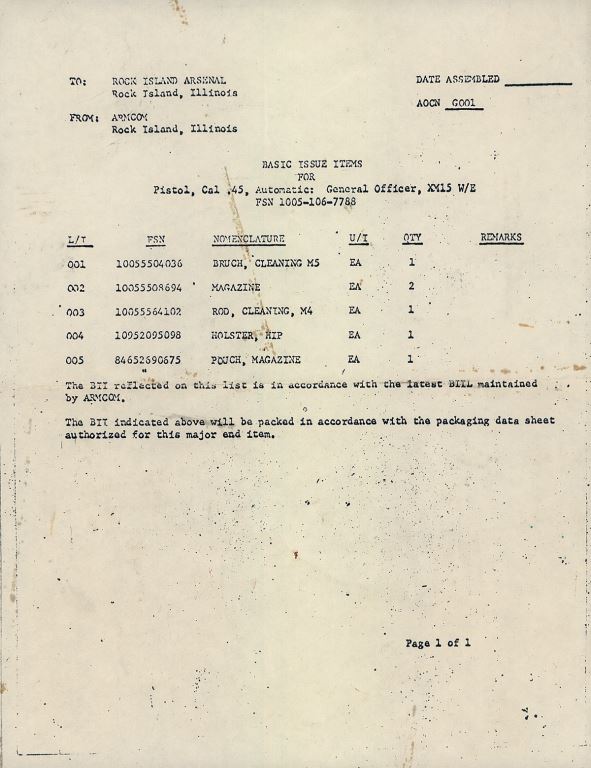 Rock Island Arsenal M15 General Officer Model 45ACP SN:GO 528 BG Joseph D. Fiato Jr.
