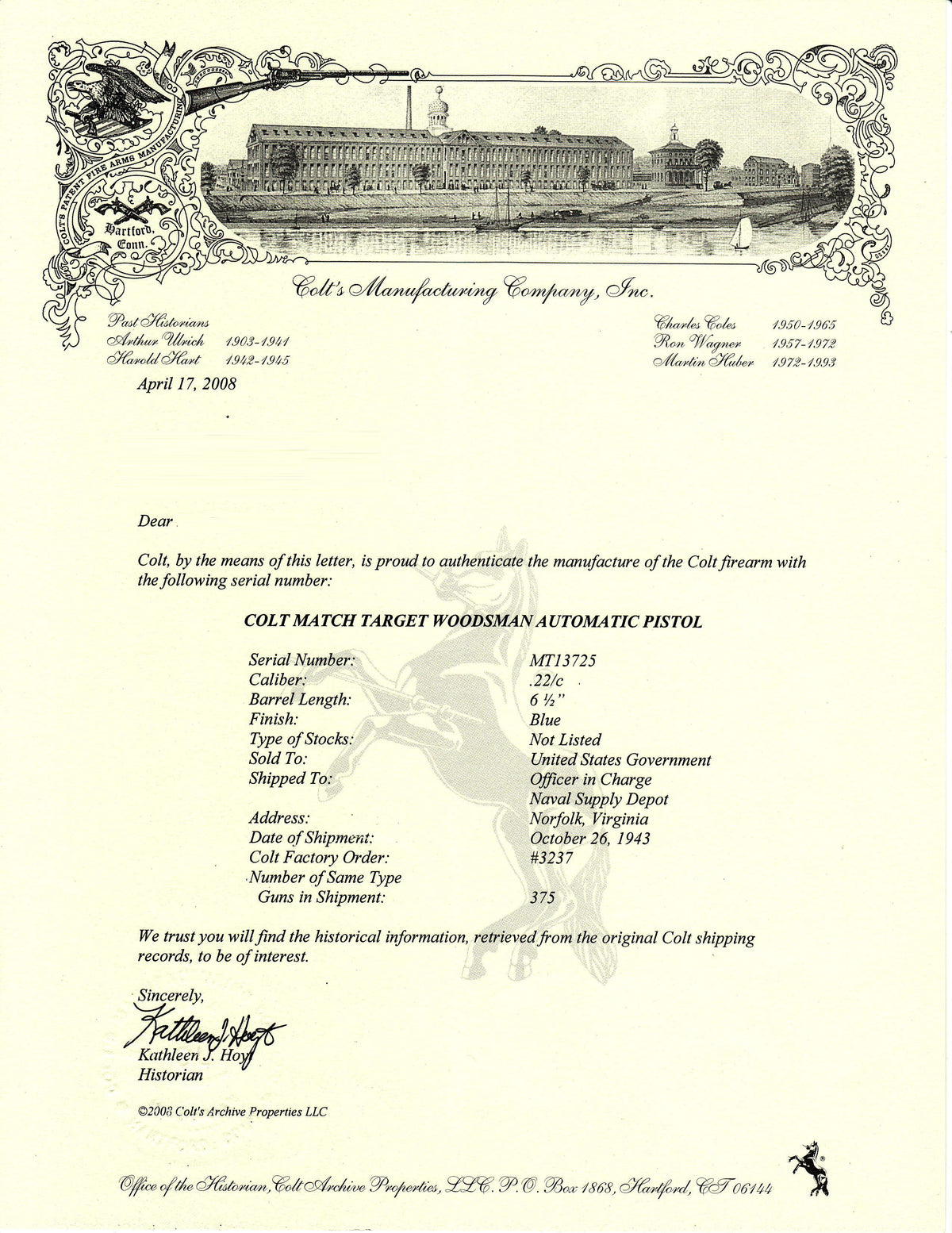 Colt Woodsman Match Target 6-5/8&quot; 22LR SN:MT13725 MFG:1943 NAVY