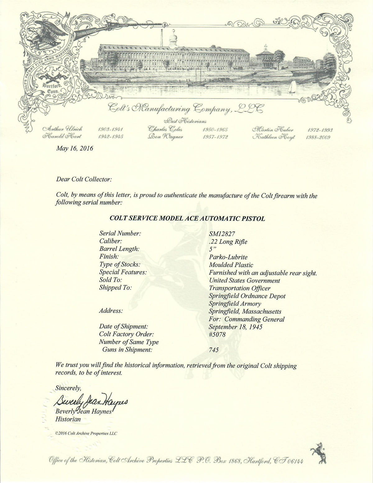 Colt Service Model Ace 22LR SN:SM12827 MFG:1945