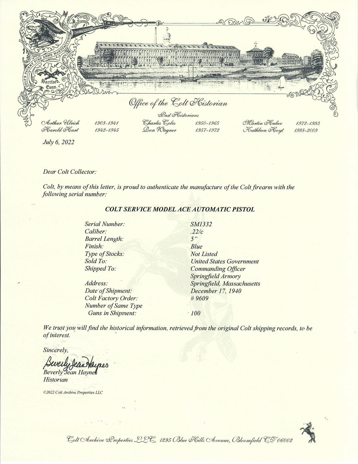 Colt Service Model Ace 22LR SN:SM1332 MFG:1940
