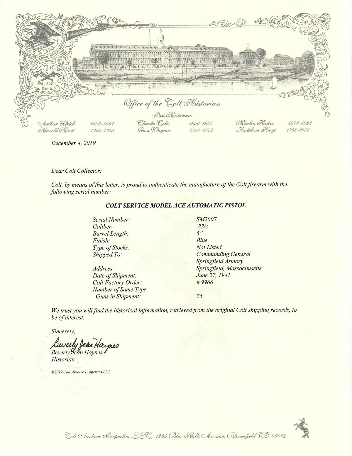 Colt Service Model Ace 22LR SN:SM2007 MFG:1941