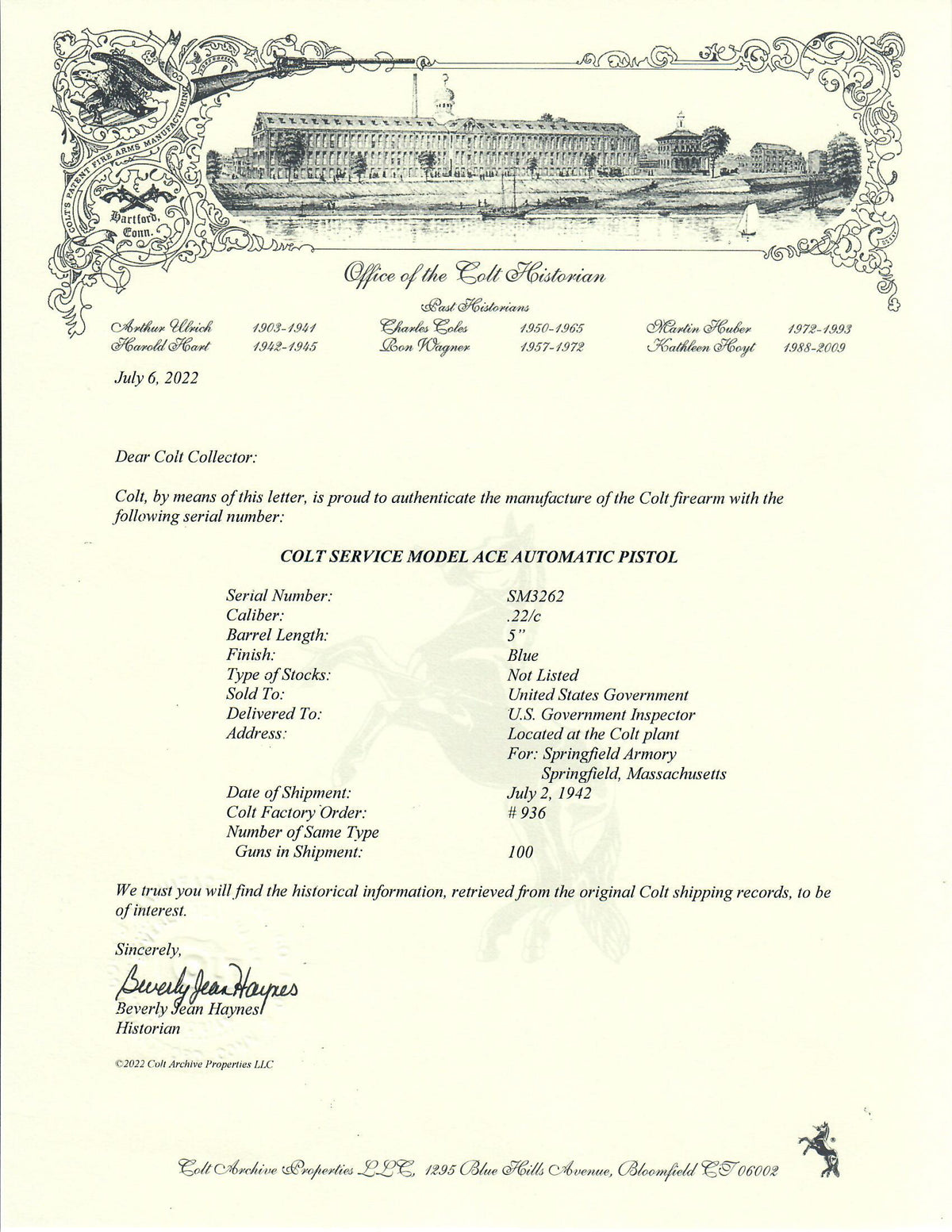 Colt Service Model Ace 22LR SN:SM3262 MFG:1942