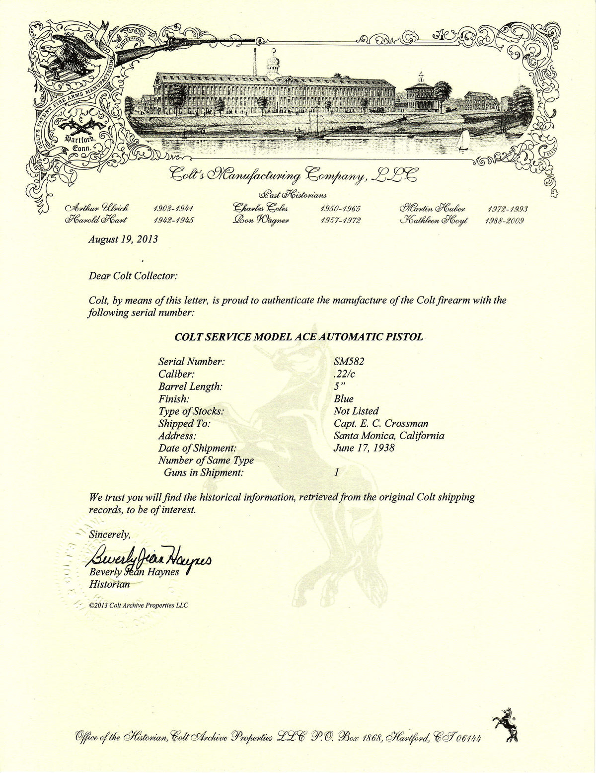 Colt Service Model Ace 22LR SN:SM582 MFG:1938