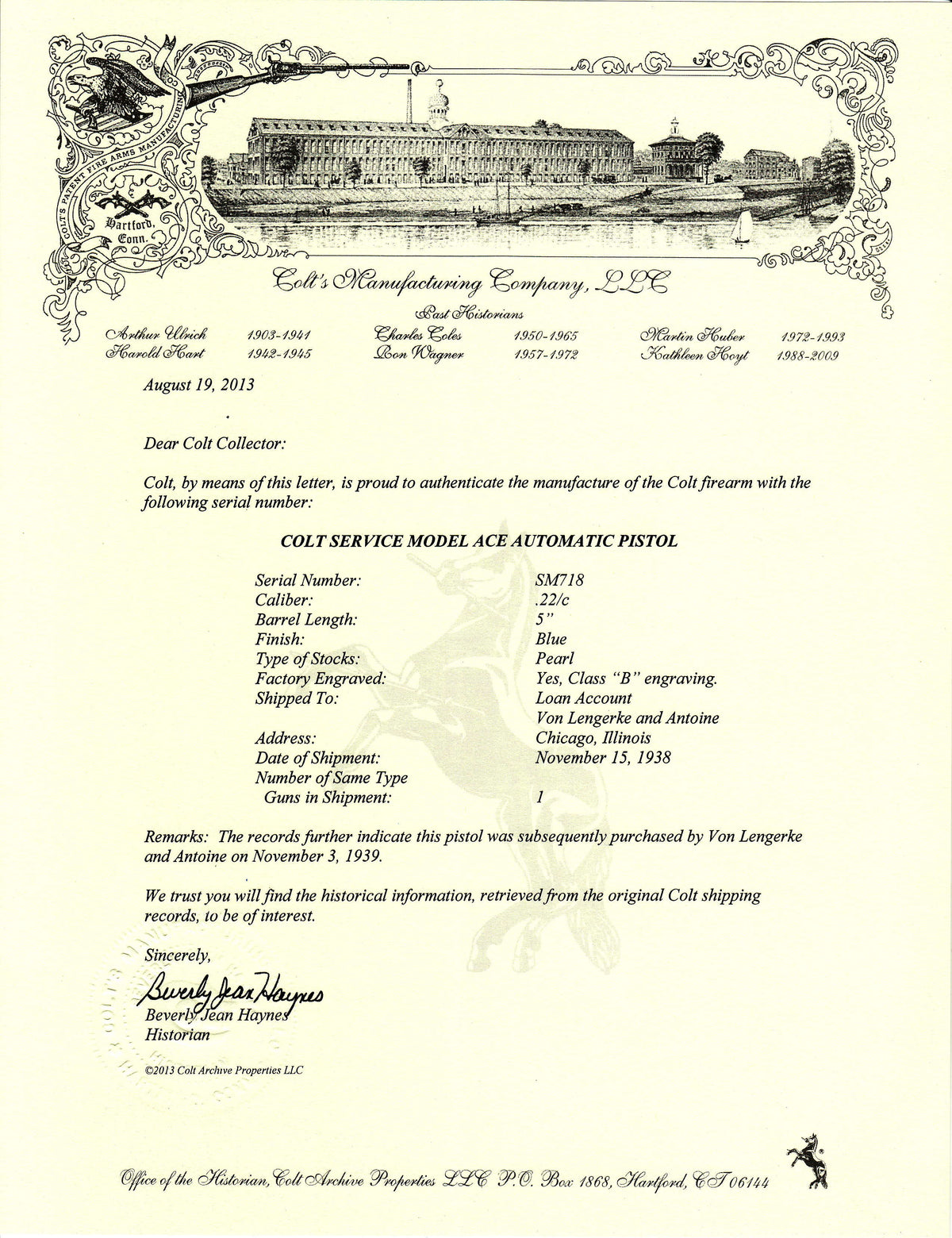 Colt Service Model Ace 22LR SN:SM718 MFG:1938 Factory Engraved