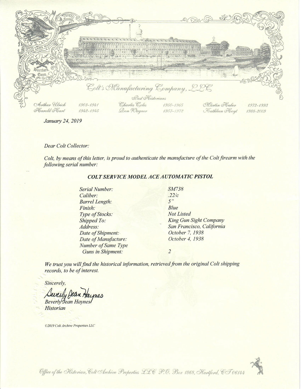 Colt Service Model Ace 22LR SN:SM738 MFG:1938 - KING
