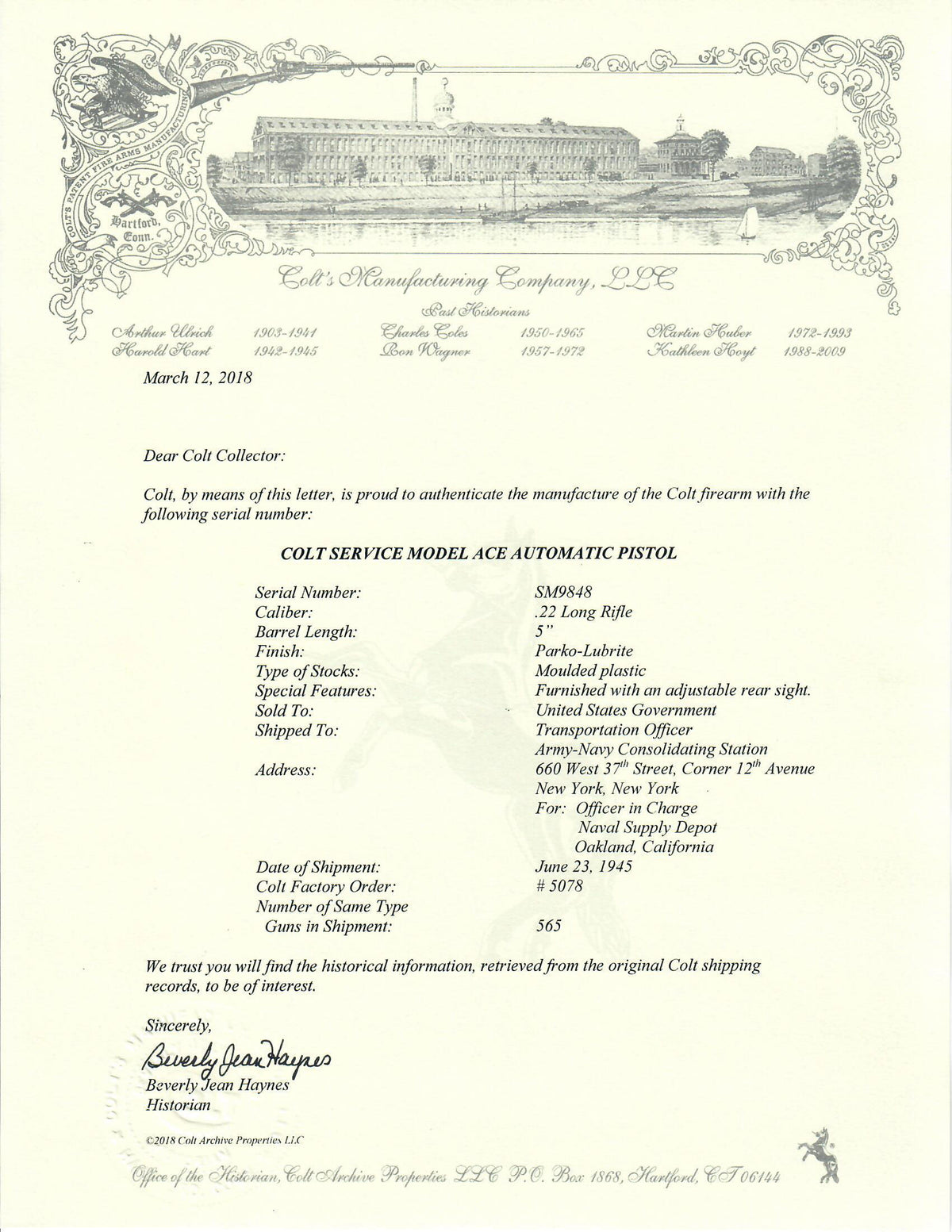 Colt Service Model Ace 22LR SN:SM9848 MFG:1945 NAVY
