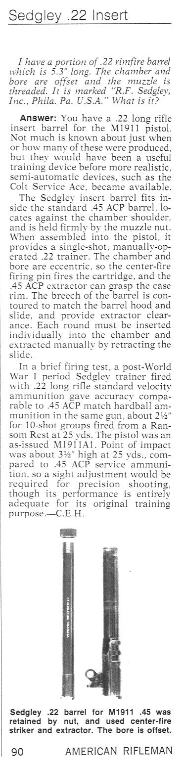 R.F. Sedgley 22LR Insert Barrel SN:1264