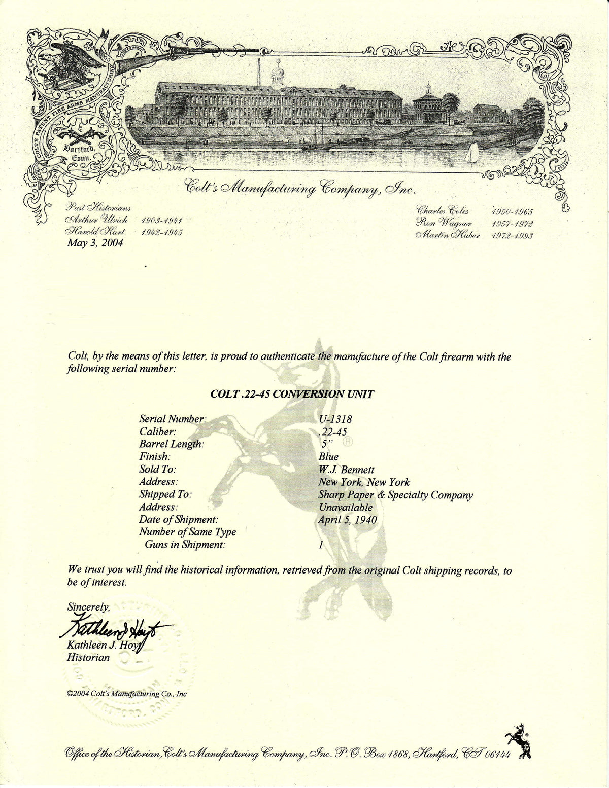 Colt .22-45 Conversion Unit SN:U-1318 MFG:1940