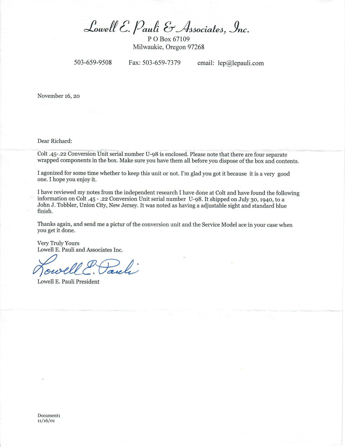 Colt .45-22 Conversion Unit SN:U-98 MFG:1940