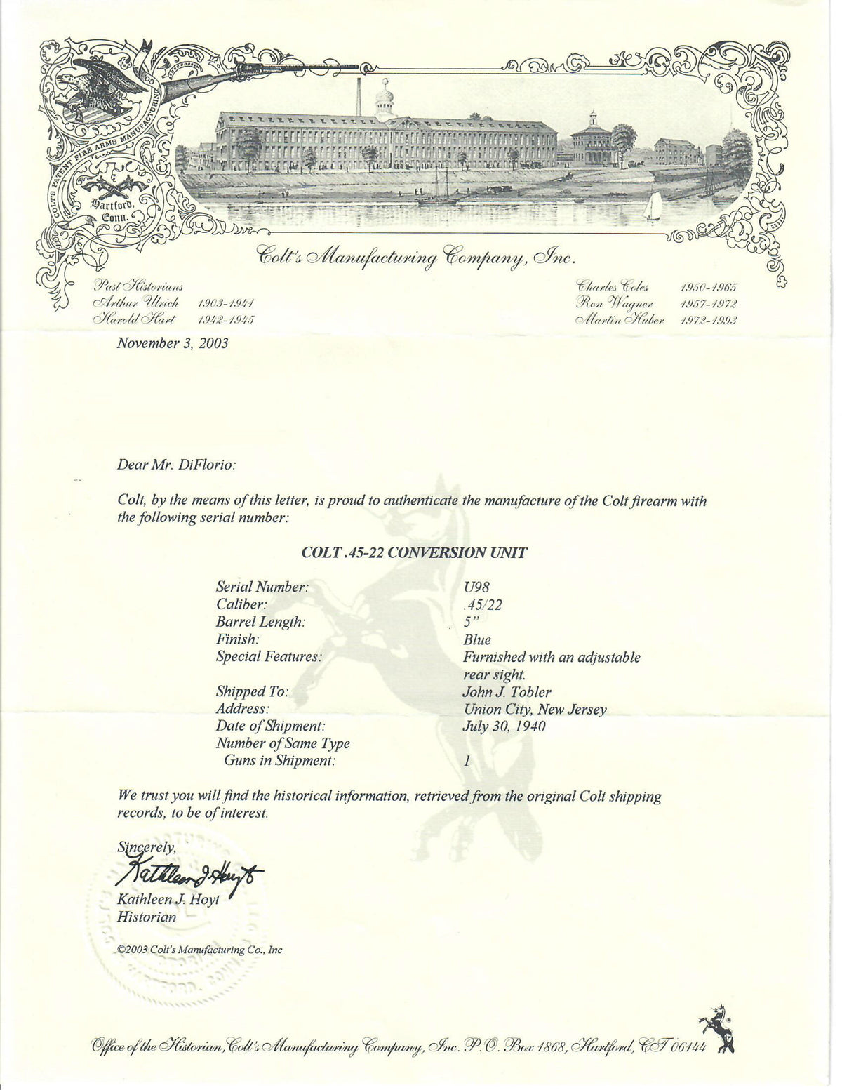 Colt .45-22 Conversion Unit SN:U-98 MFG:1940