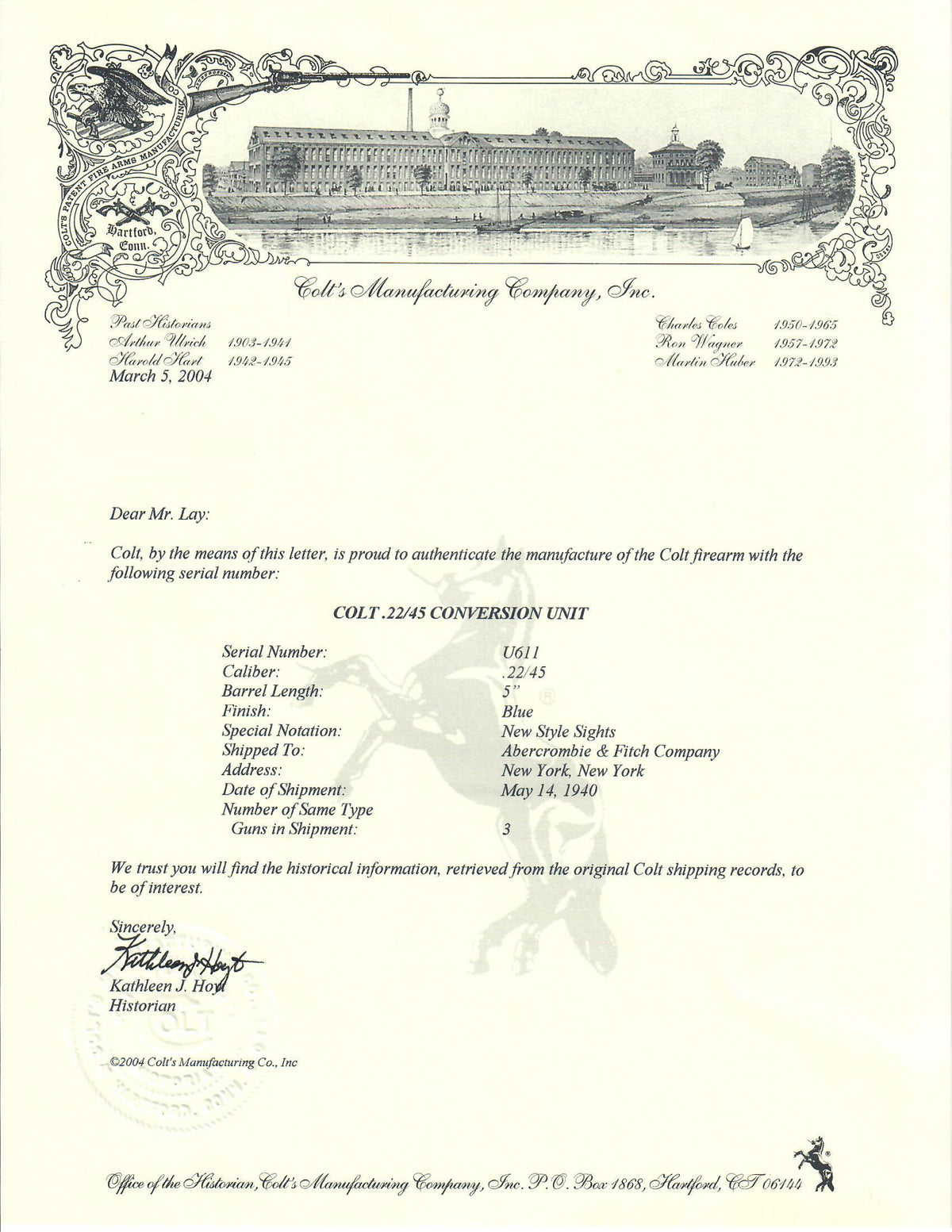 Colt .22-45 Conversion Unit SN:U-611 MFG:1940