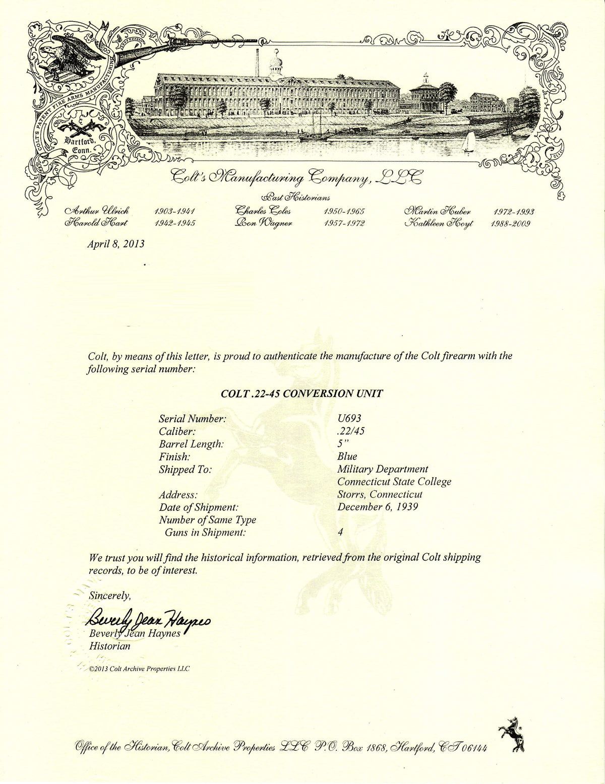 Colt .22-45 Conversion Unit SN:U-693 MFG:1939