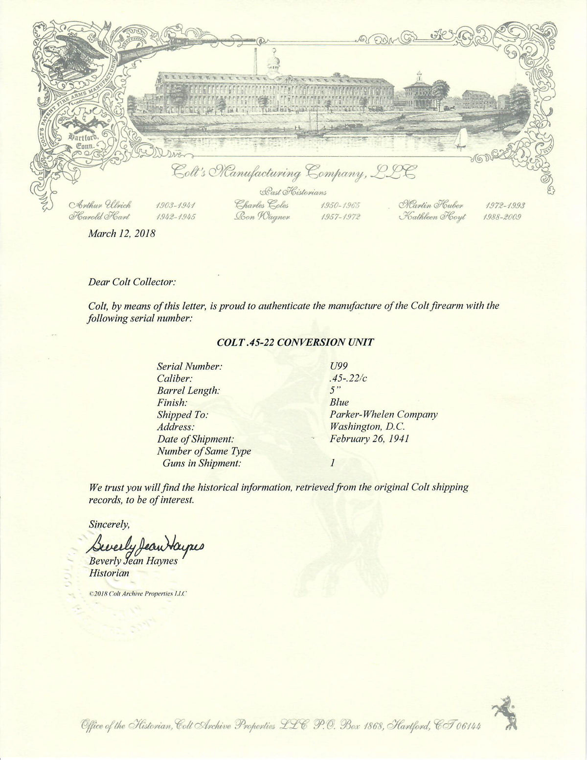 Colt .45-22 Conversion Unit SN:U-99 MFG:1941