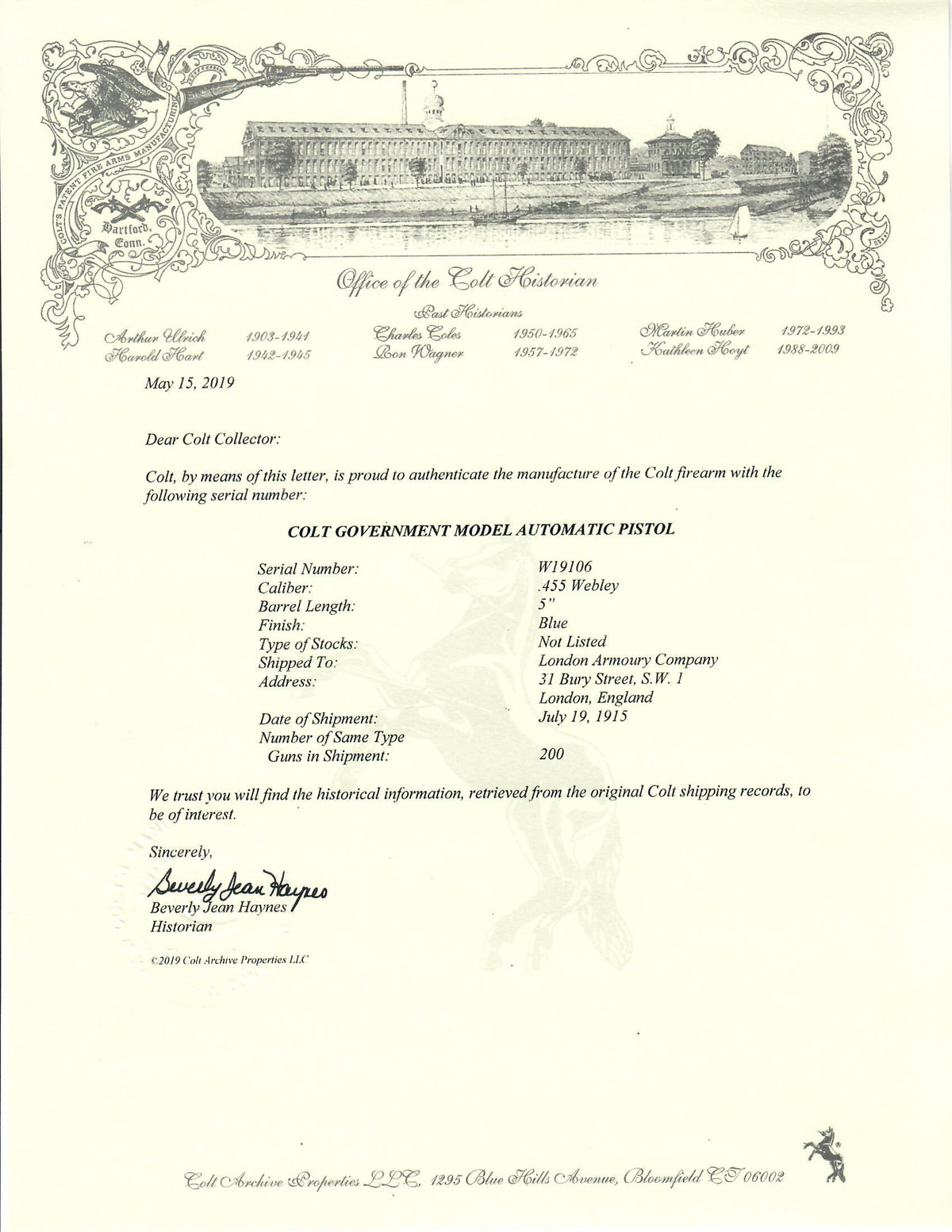 Colt Government Model 455 Webley SN:W19106 MFG:1915 - JJ