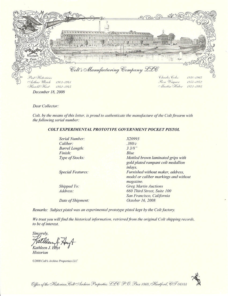 Colt Government Pocket Pistol Experimental Prototype 380ACP SN:X20993